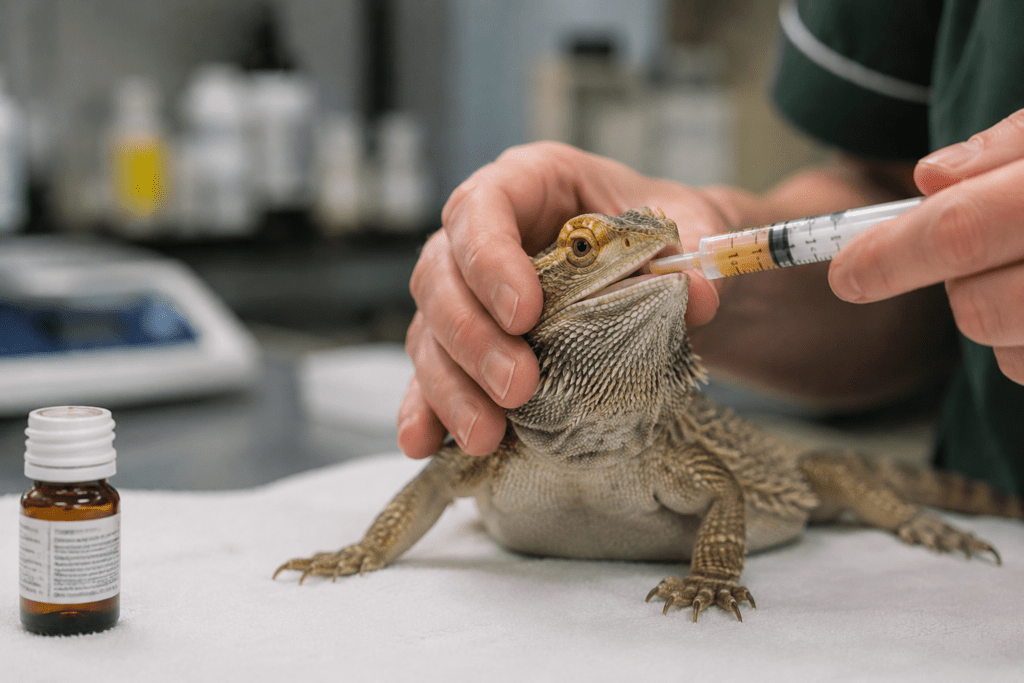 Reptile taking medicine